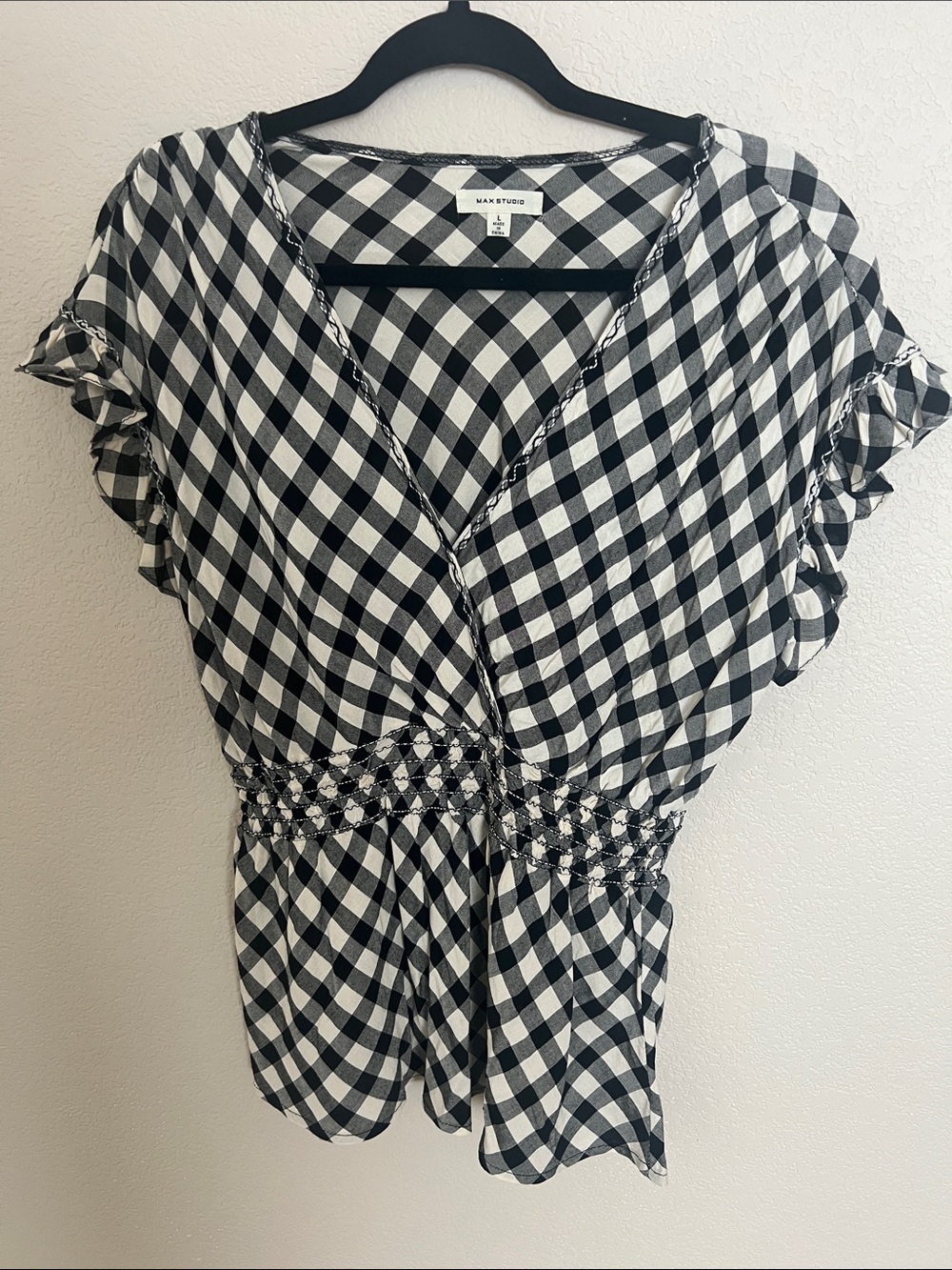 Max Studio Black and White Gingham Top
